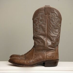 Nocona Lizard Skin Western Cowboy Boots Mens 10.5 Brown Leather Stitched Rodeo